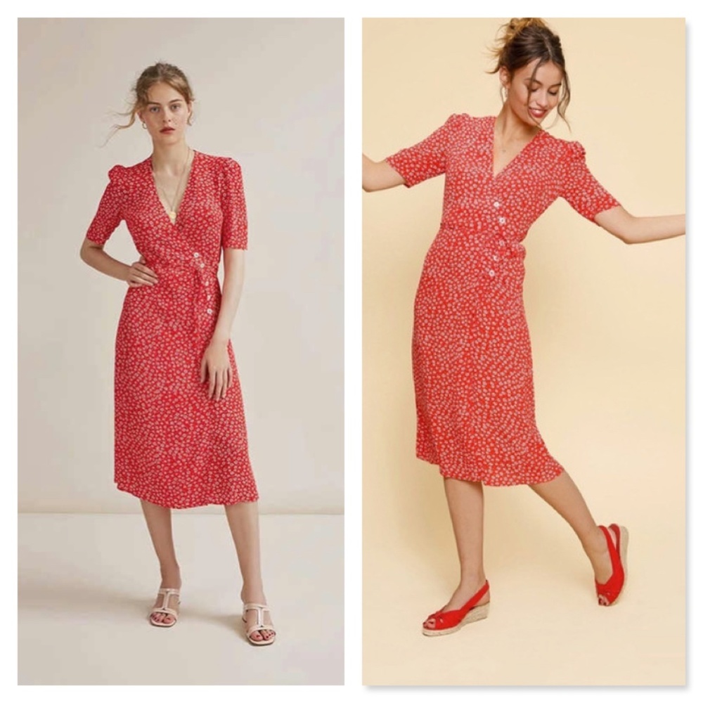 Rouje Gabin Red Floral Midi Dress - Picture 3 of 16